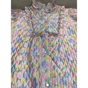 Vintage Her Majesty JC Penney Quilted Floral Robe Pink Blue Sz 14 307-3806